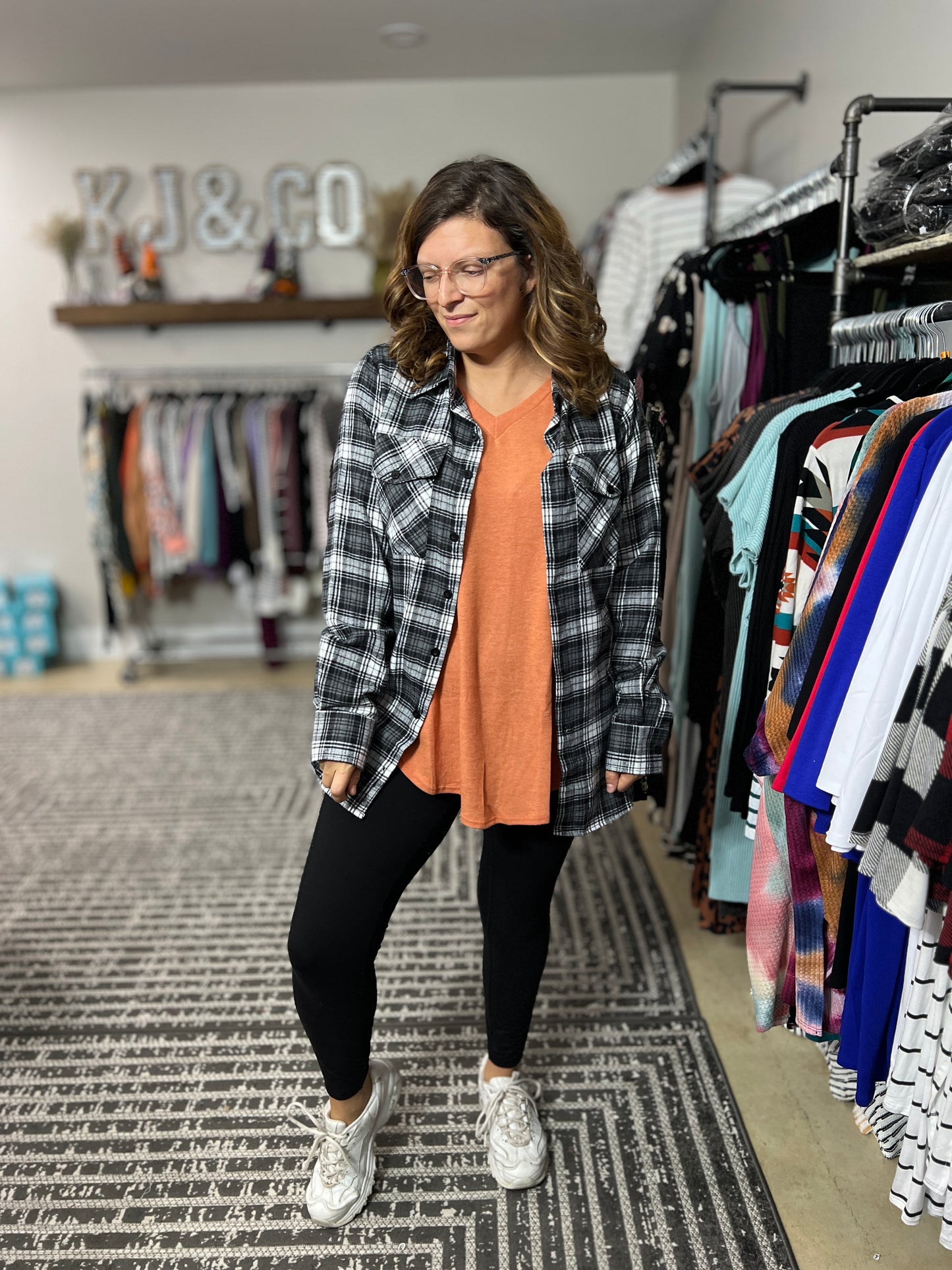 Hello Boyfriend Plaid Flannel in Black & White
