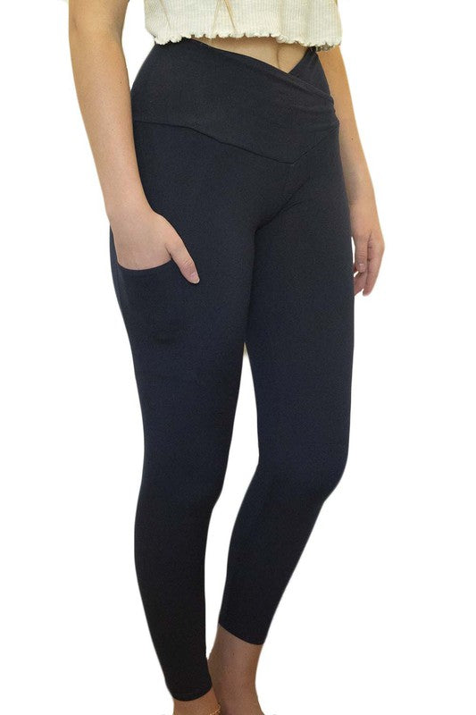 Solid Cross Waist Buttery Soft Pocket Leggings