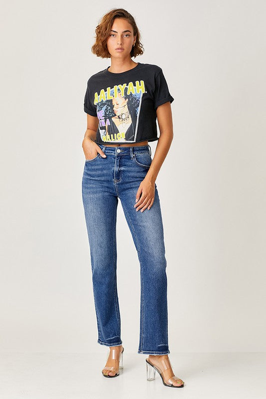 Mid Rise Slim Relaxed Straight Jeans