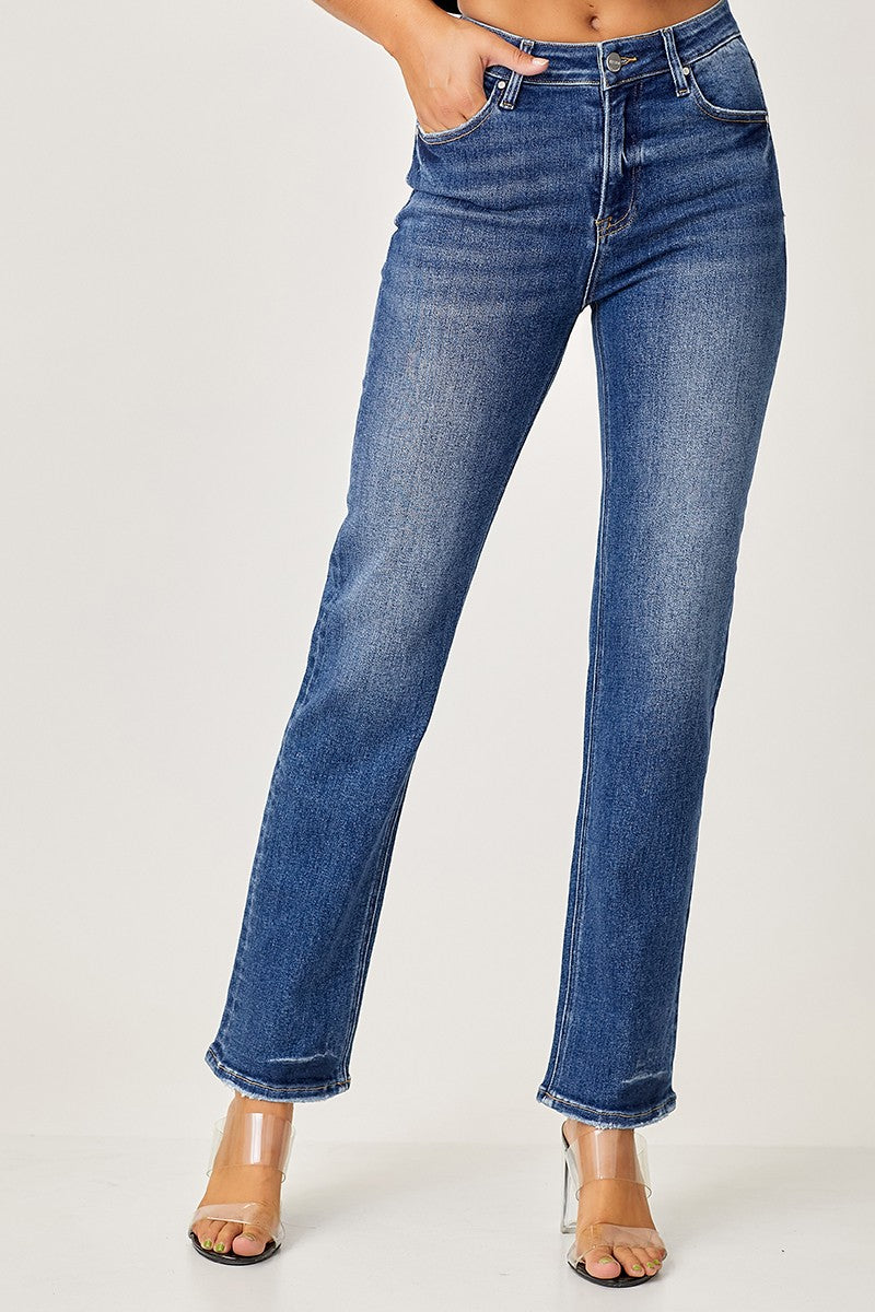 Mid Rise Slim Relaxed Straight Jeans