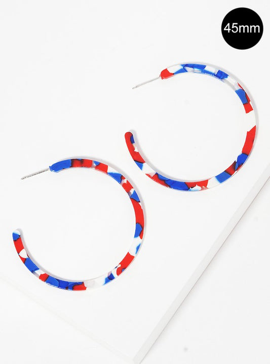 Red White & Blue Hoop Earrings-Large
