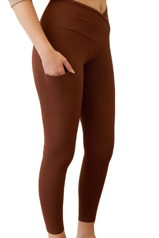 Solid Cross Waist Buttery Soft Pocket Leggings