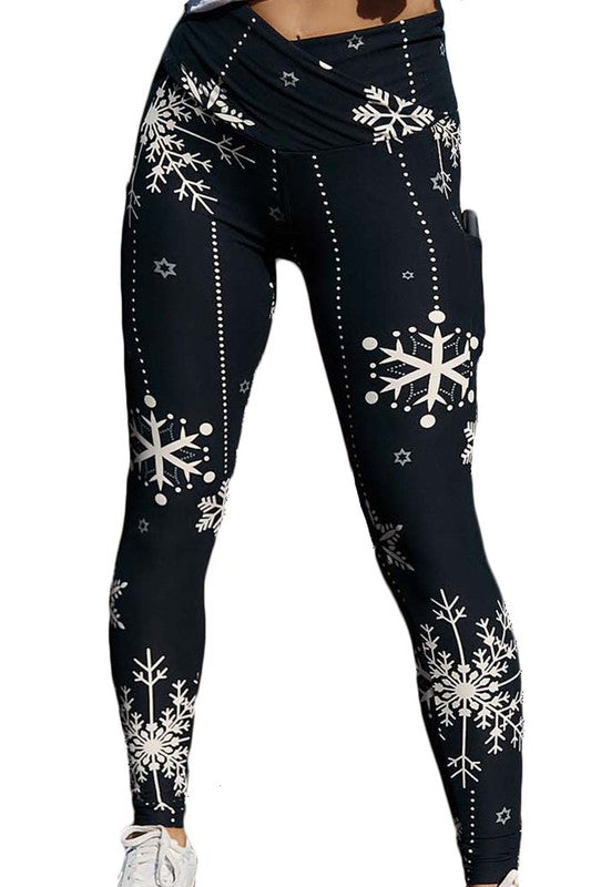 Printed Cross Waist Buttery Soft Pocket Leggings