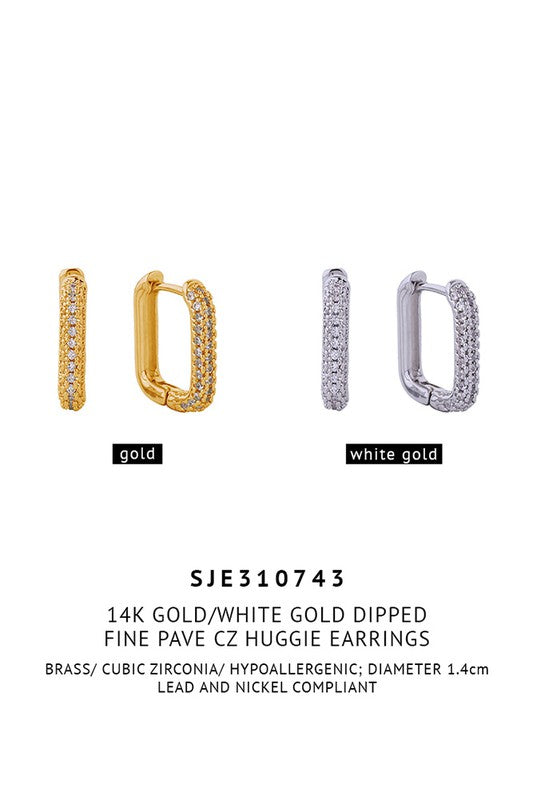14 K Pave CZ Huggie Hoops