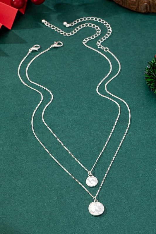 Hammered Charm Double Layer Necklace