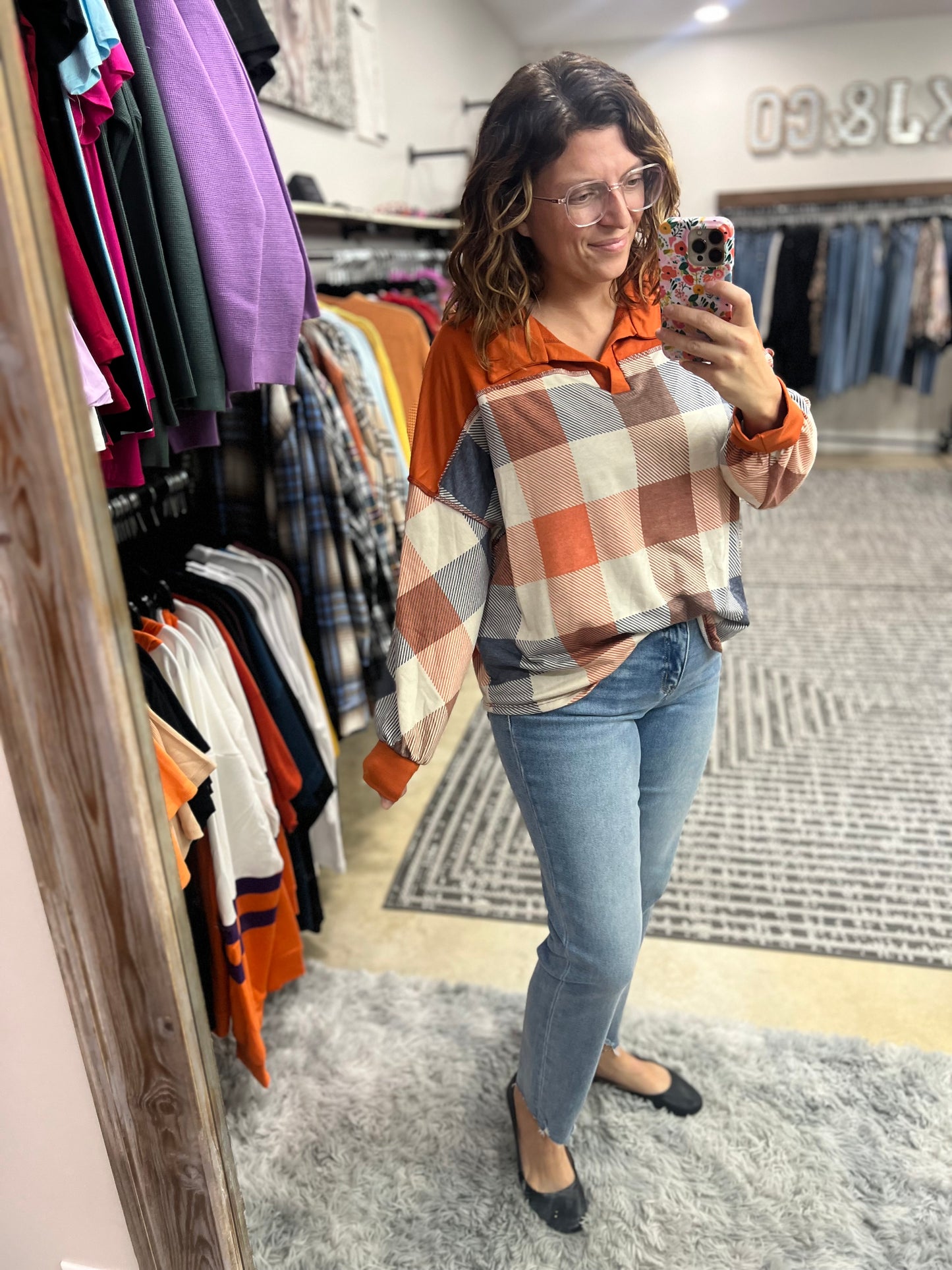 Orange & Blue Plaid Long Sleeve