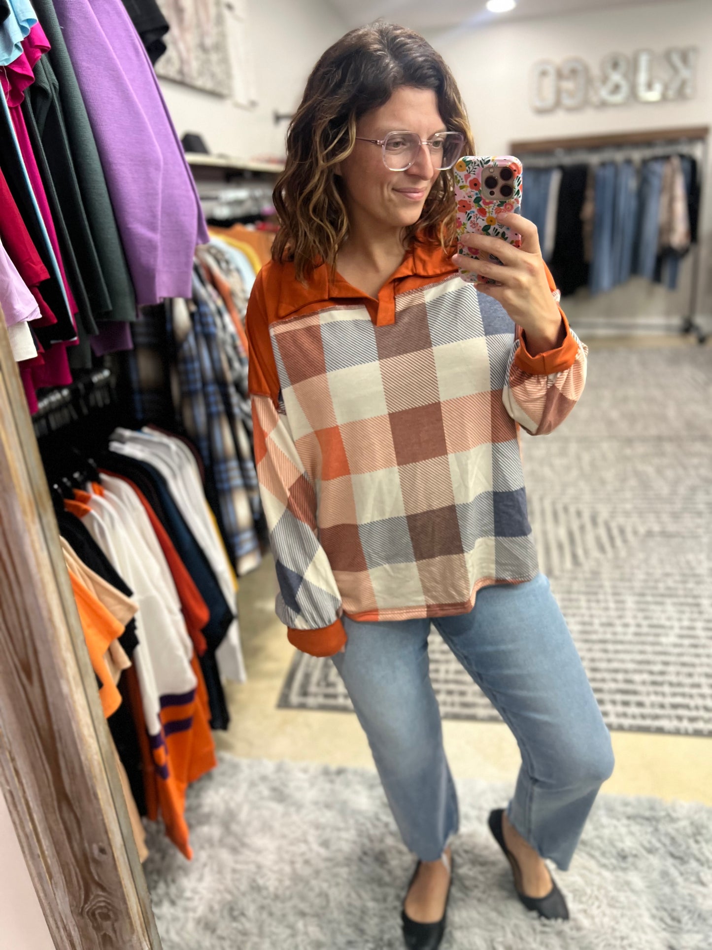 Orange & Blue Plaid Long Sleeve