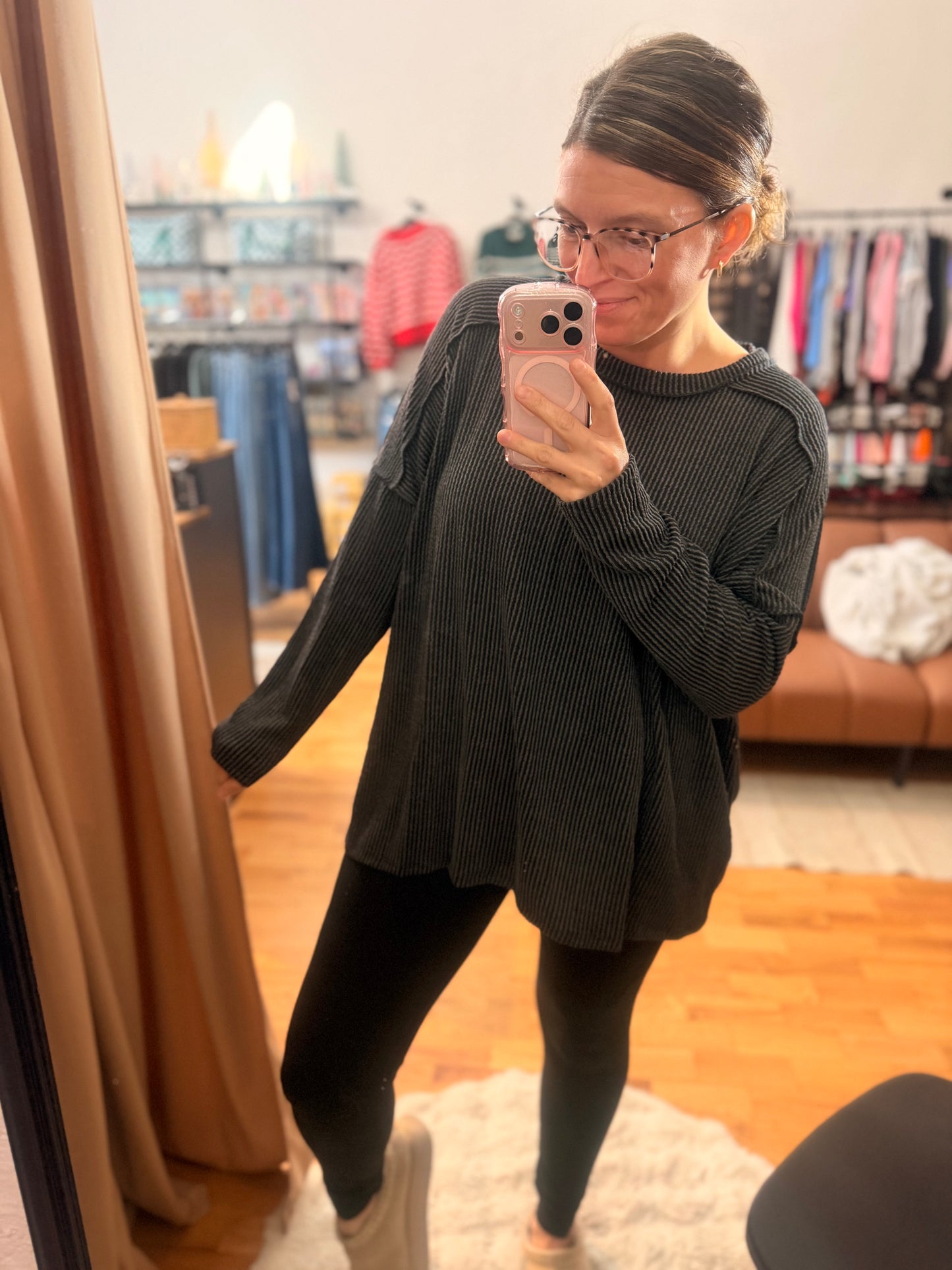 Charcoal Rib Long Sleeve Top