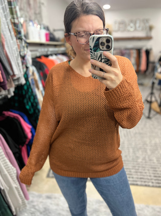 Open Knit V Neck Sweater Top