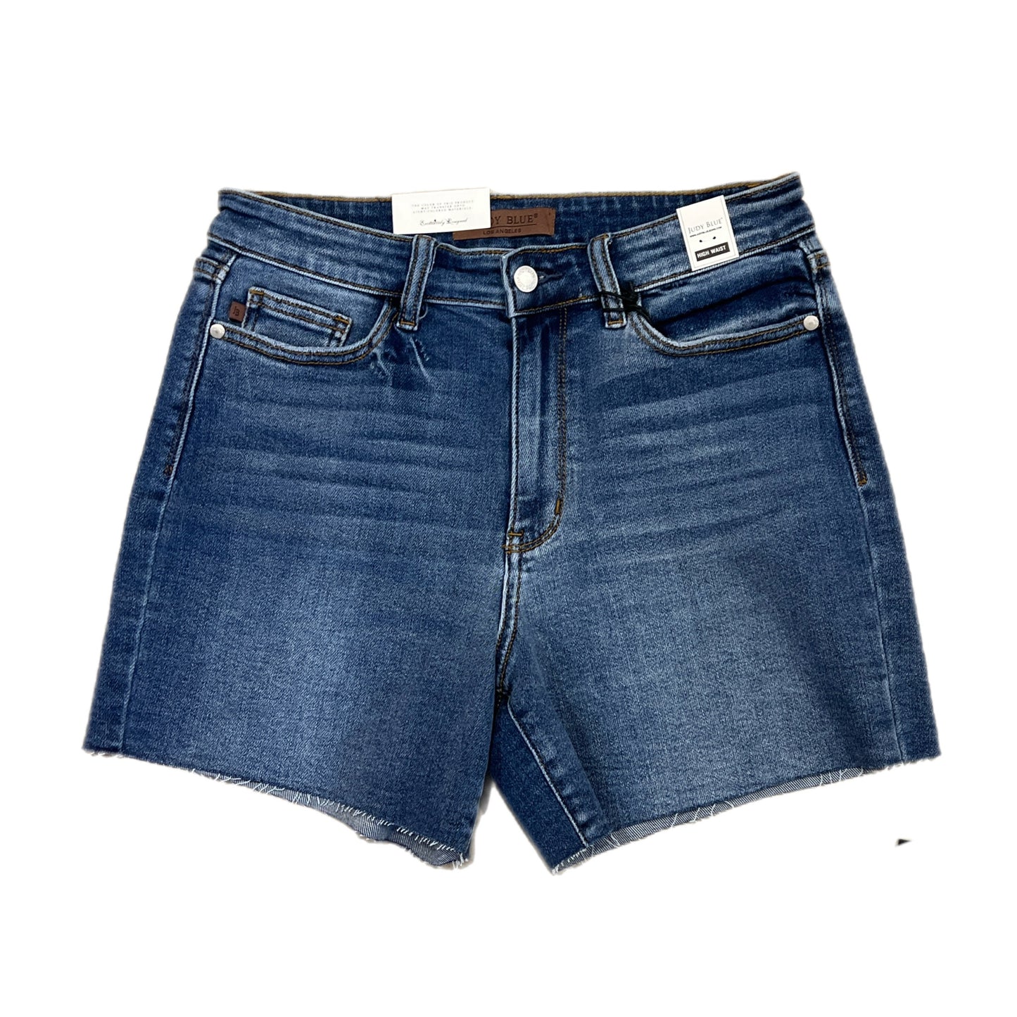 High Rise Medium Wash Cutoff Shorts