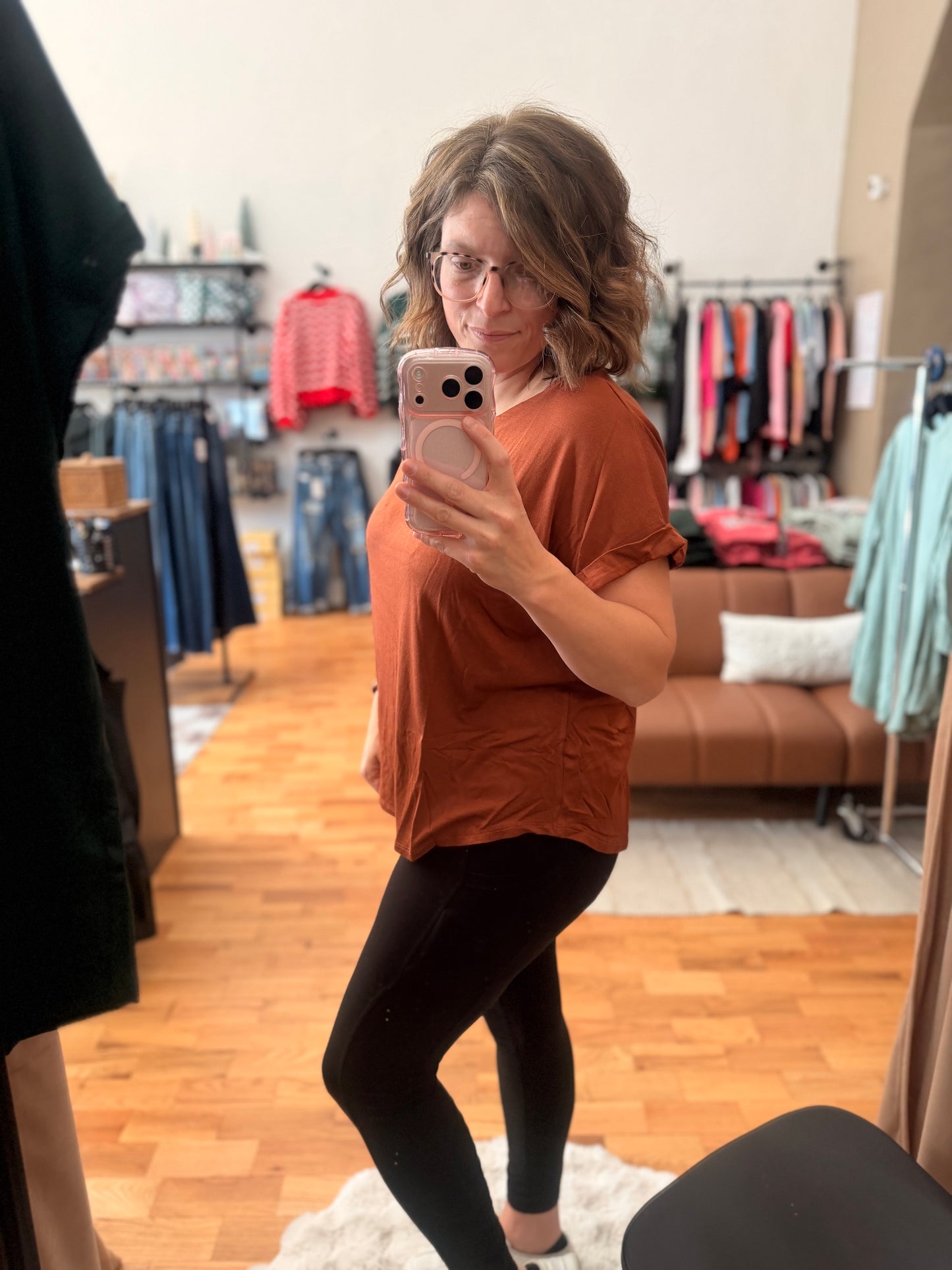 Rayon High Neck Rolled Sleeve Tee