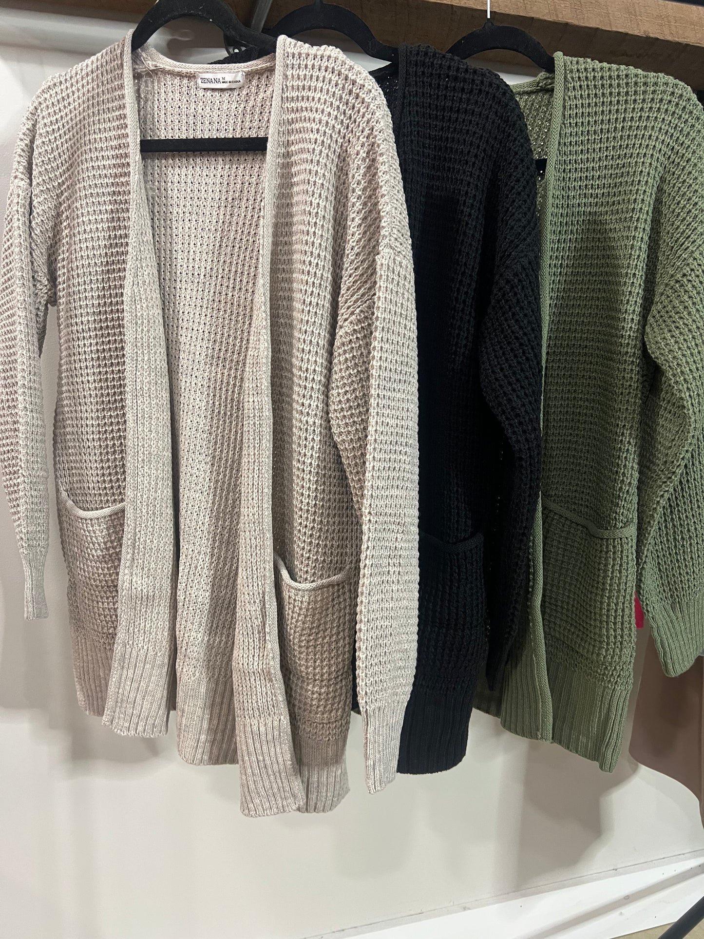 Waffle Knit Cardigan Sweater