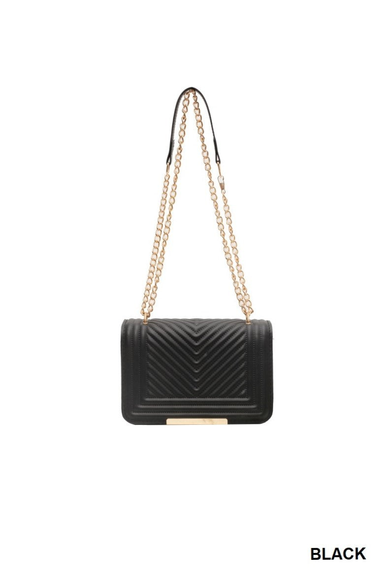 Vegan Leather Chevron Grid Crossbody Bag