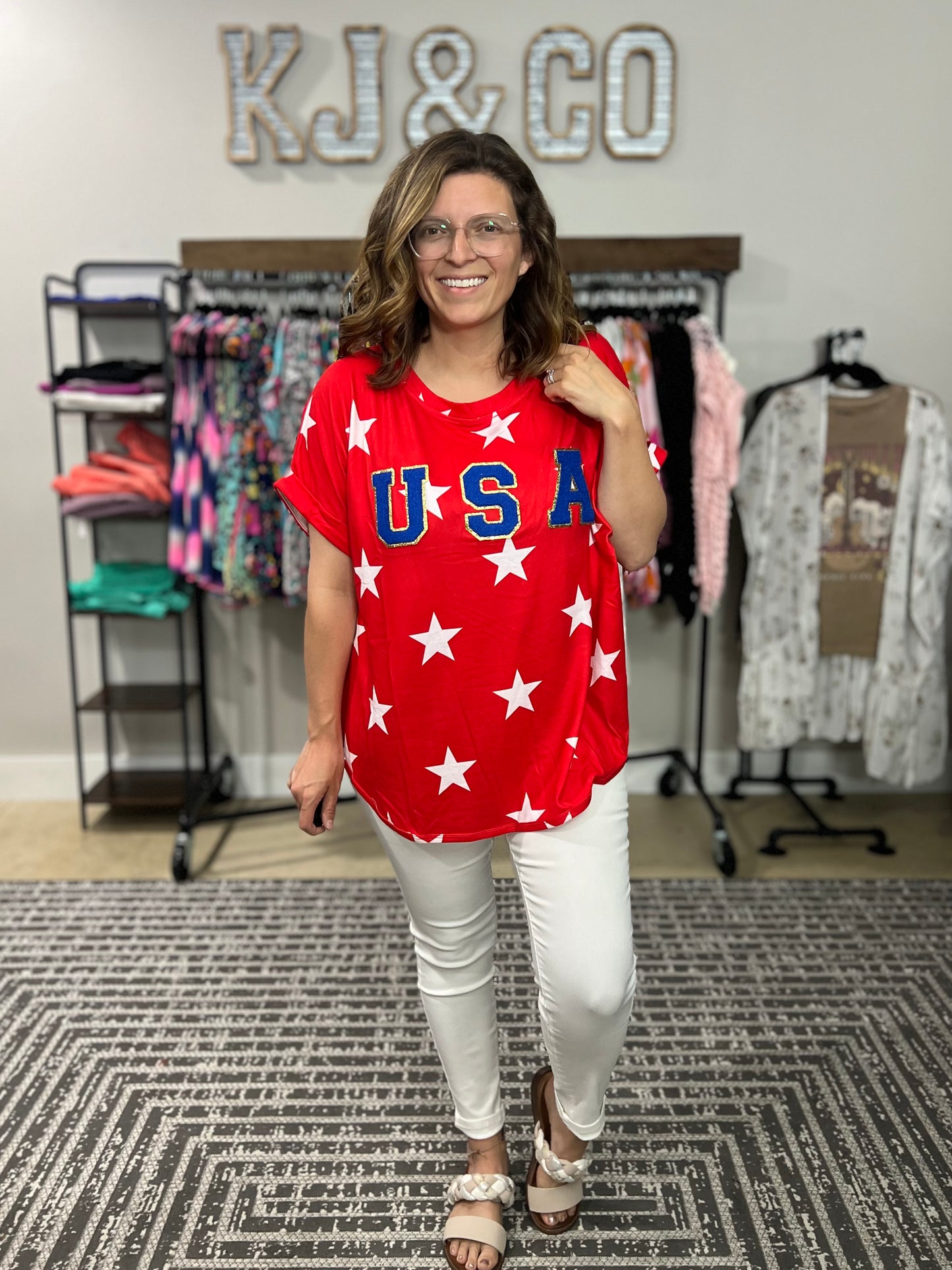 USA Star Print Hacci Top