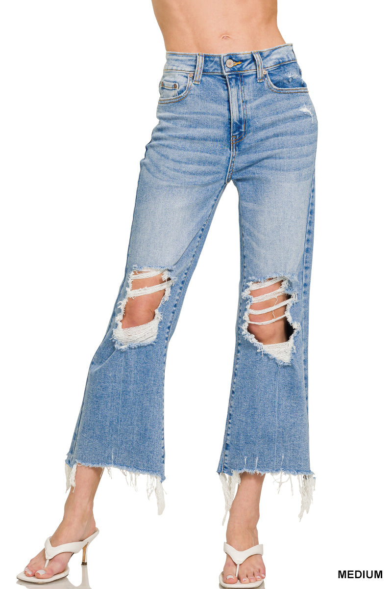 Zenana Frayed Edge Cropped Denim-Light