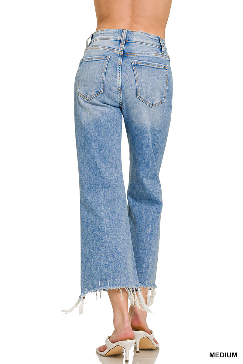 Zenana Frayed Edge Cropped Denim-Light