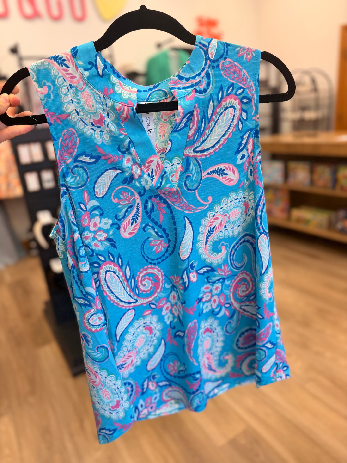 Made For You Tank Top-Aqua Paisley