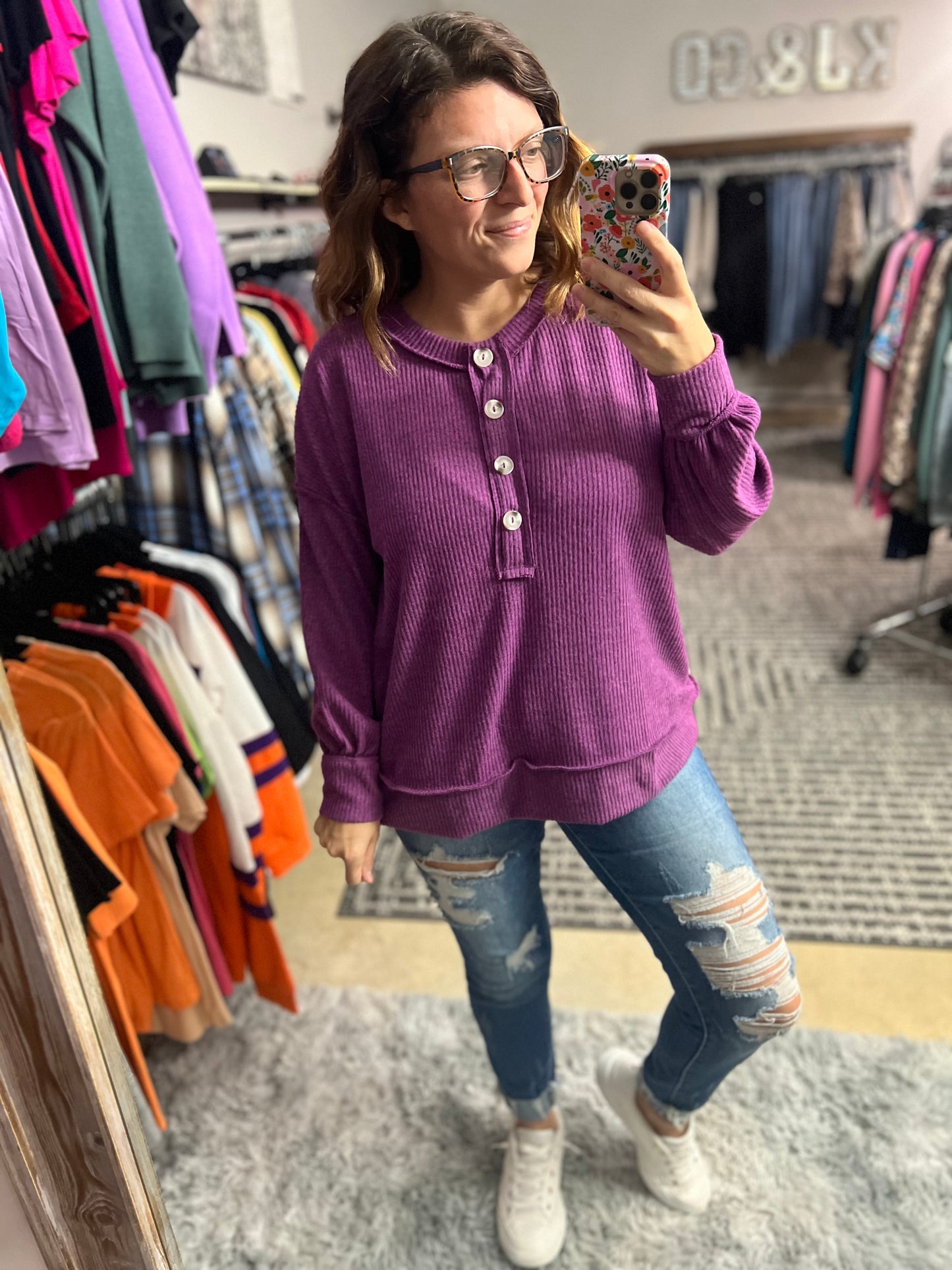 Hacci Button Sweater Top