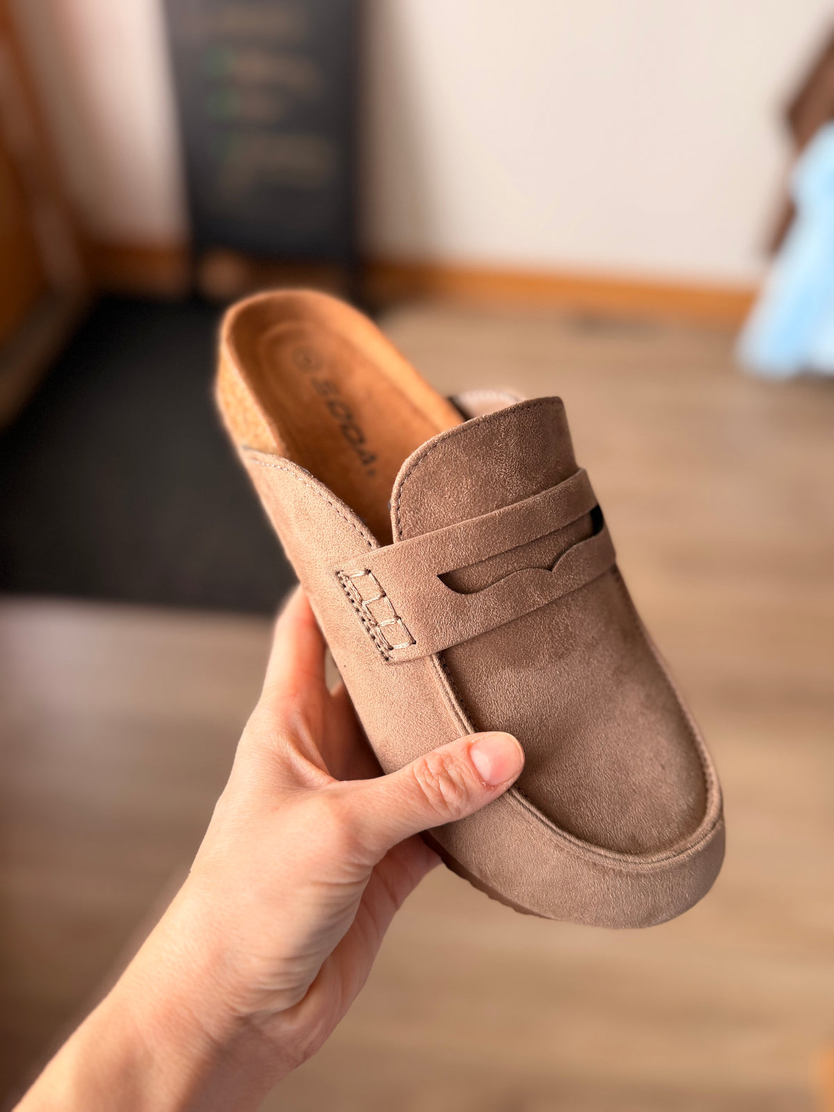 Taupe Penny Loafer Slides