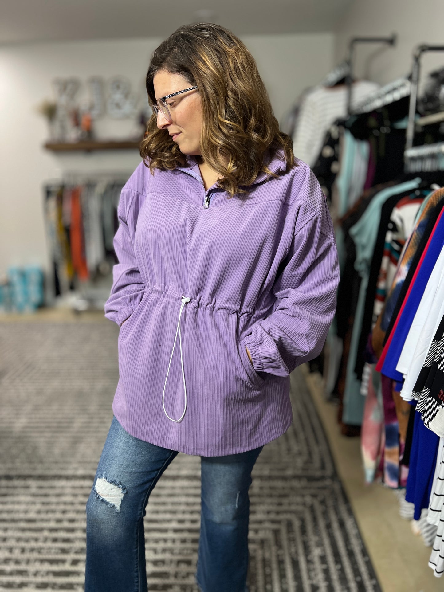 Perfect Day Corduroy Pullover Jacket in Purple