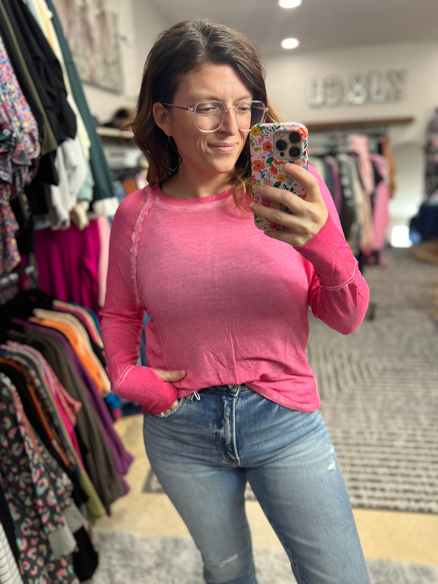 Washed Thumbhole Long Sleeve Top