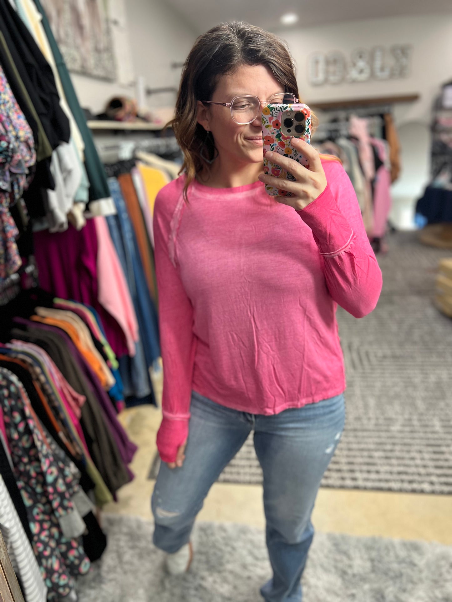 Washed Thumbhole Long Sleeve Top