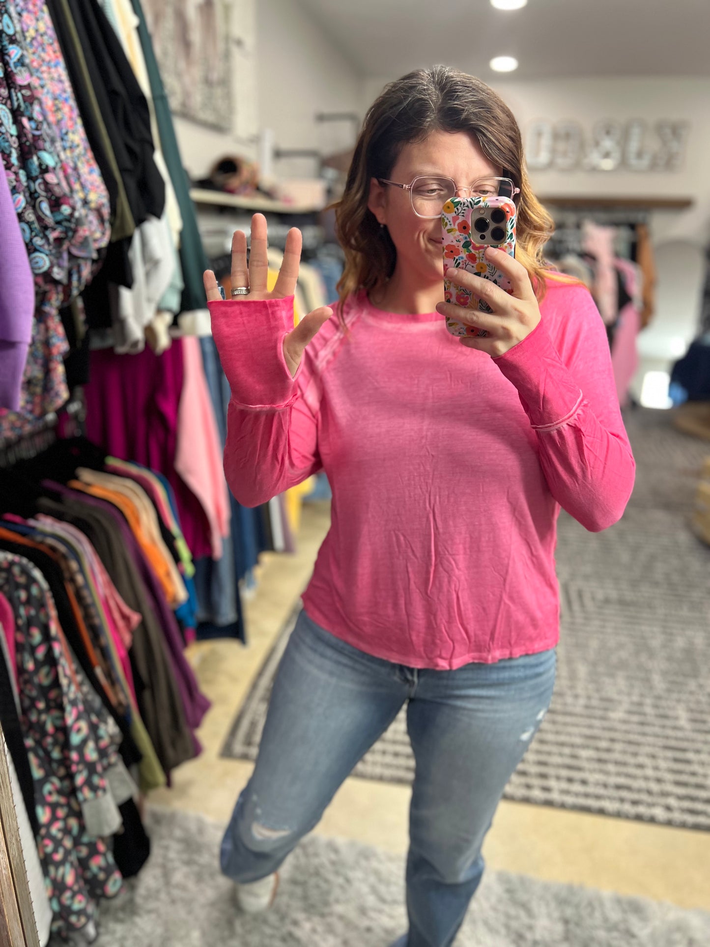 Washed Thumbhole Long Sleeve Top