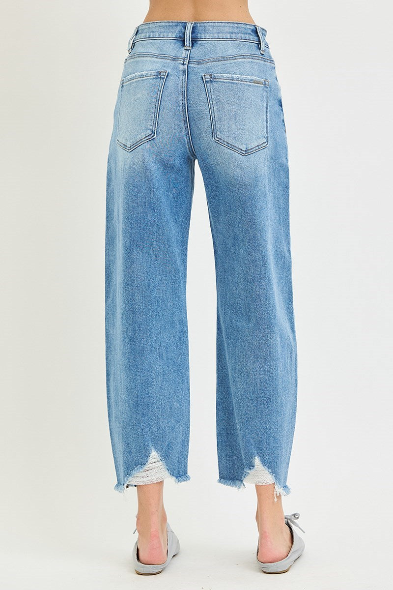 Risen Slouchy Distressed Hem Cropped Barrel