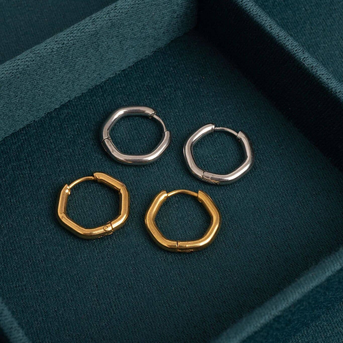 Geometric Huggie Hoop Earrings 18K Gold PVD Stainless Steel