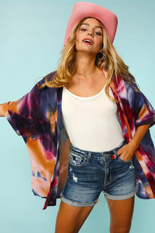 Tie-dye Waffle Knit Cardigan