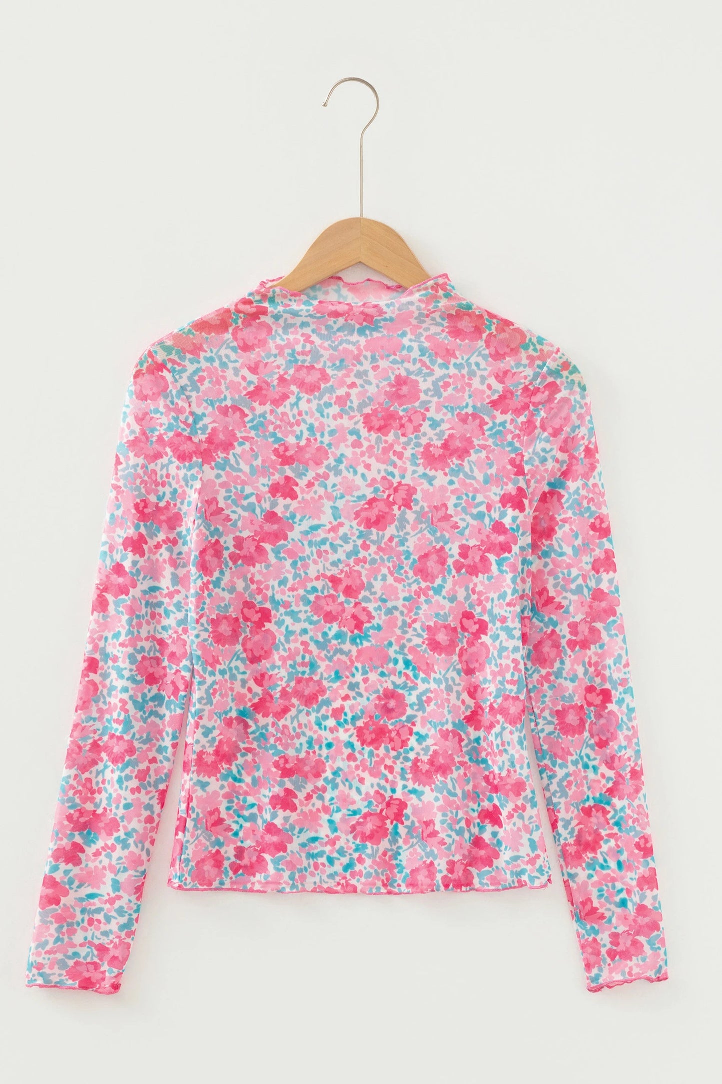 Bright Pink Floral Mesh Long Sleeve