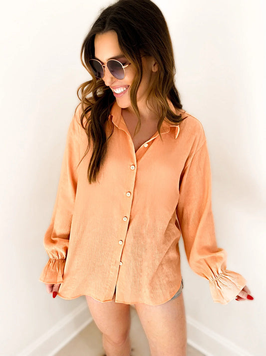 Bell Sleeve Button-Up Blouse