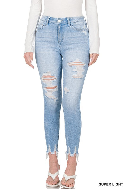 Distressed Skinny Denim in Light Wash