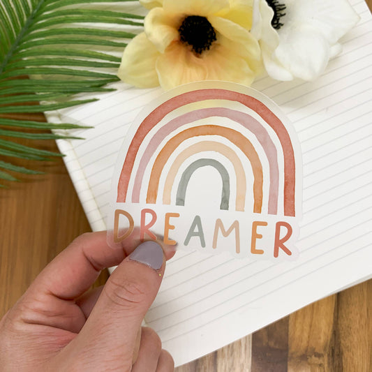 Dreamer, Rainbow, Clear Vinyl Sticker, 3x3 inch