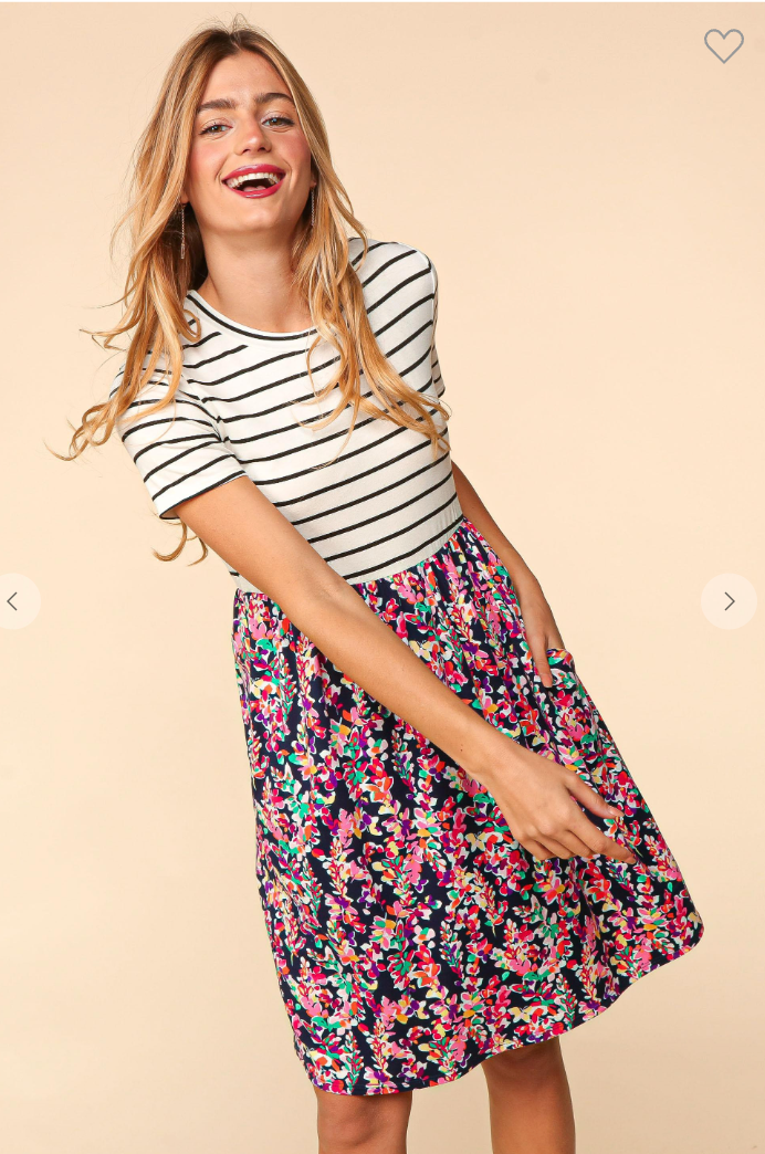 Stripes & Floral Midi Dress