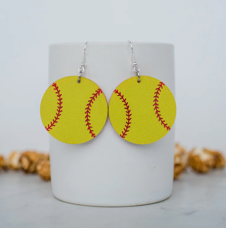 Yellow & Red Softball Acrylic Dangles