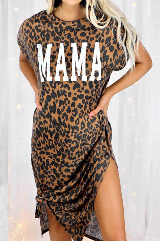 T shirt top dress leopard