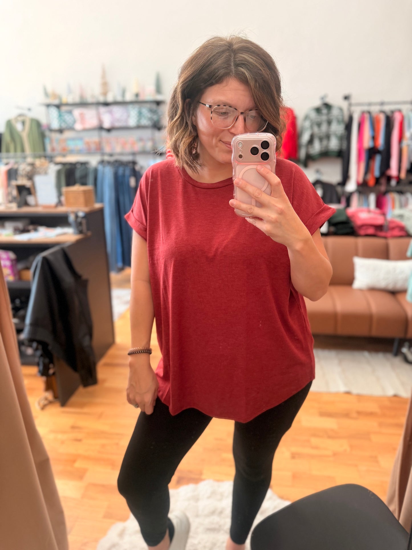 Jersey High Neck Rolled Sleeve Tee