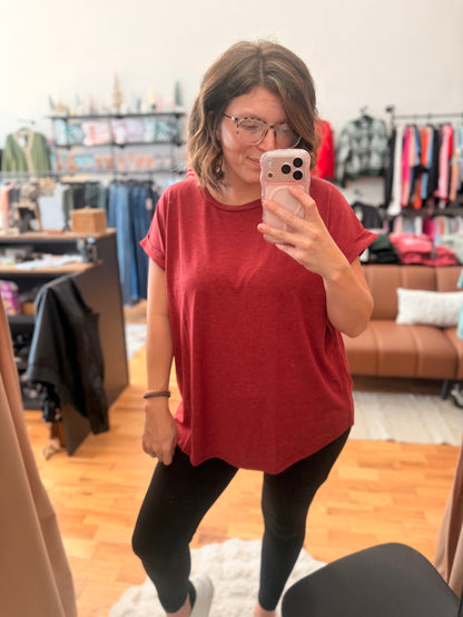 Jersey High Neck Rolled Sleeve Tee