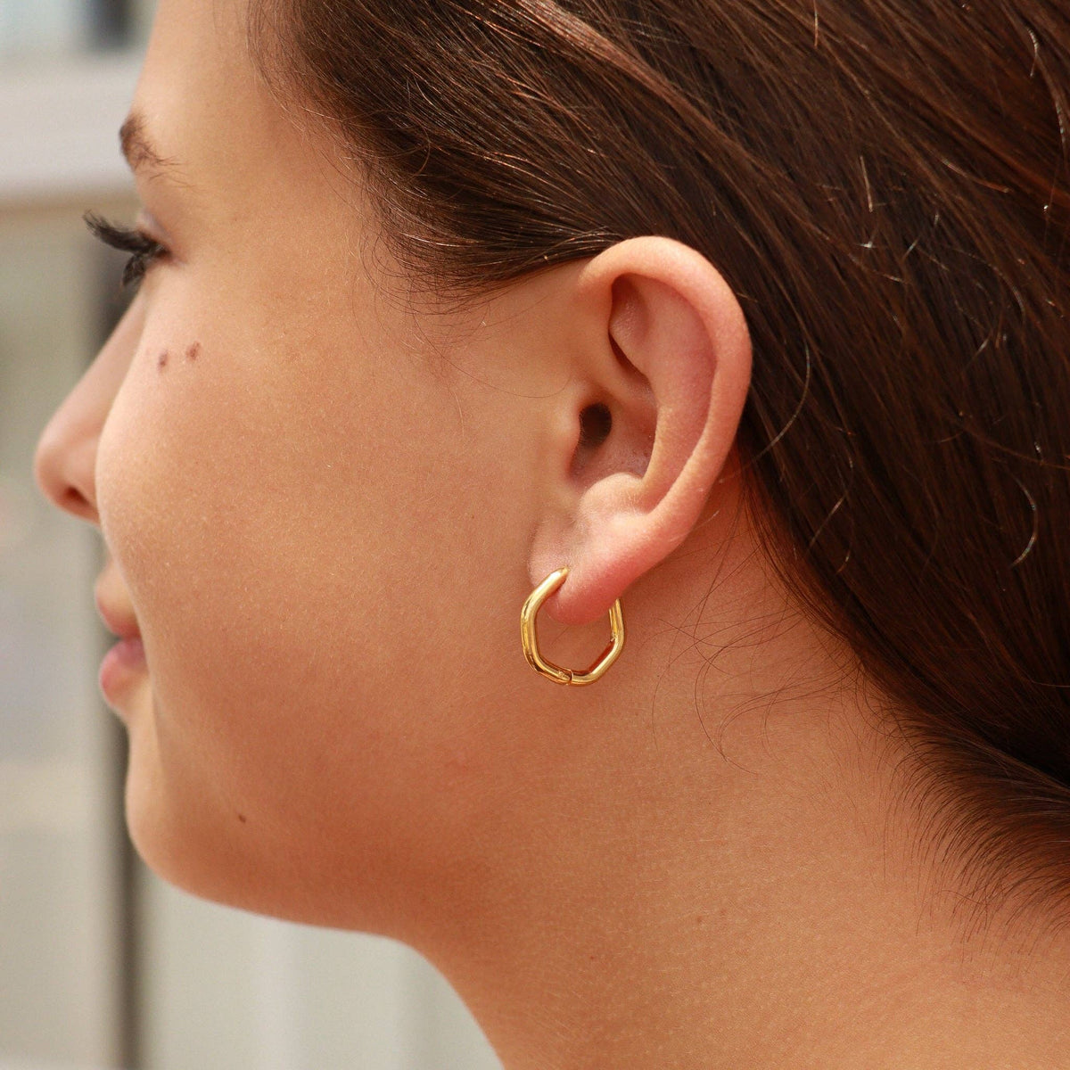 Geometric Huggie Hoop Earrings 18K Gold PVD Stainless Steel
