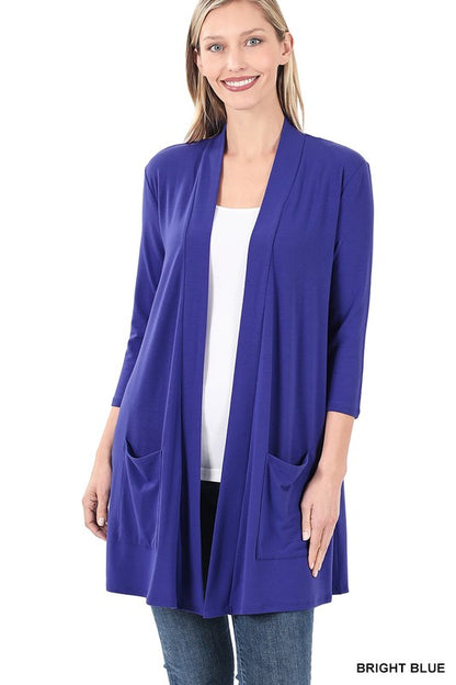 Slouchy 3/4 Sleeve Pocket Cardigan