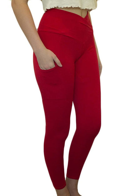 Solid Cross Waist Buttery Soft Pocket Leggings