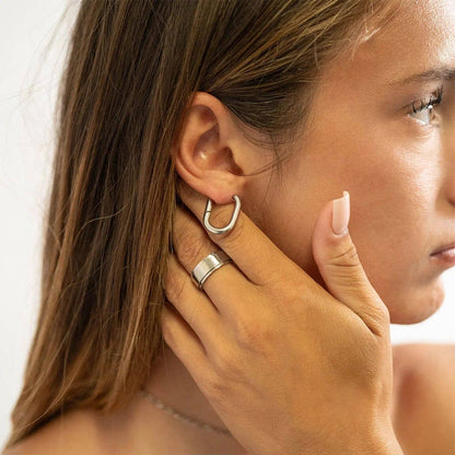 18K Gold Stainless Steel Oval Huggie Earrings