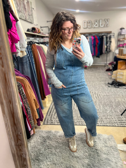 Denim Adjustable Strap Baggy Jumpsuit