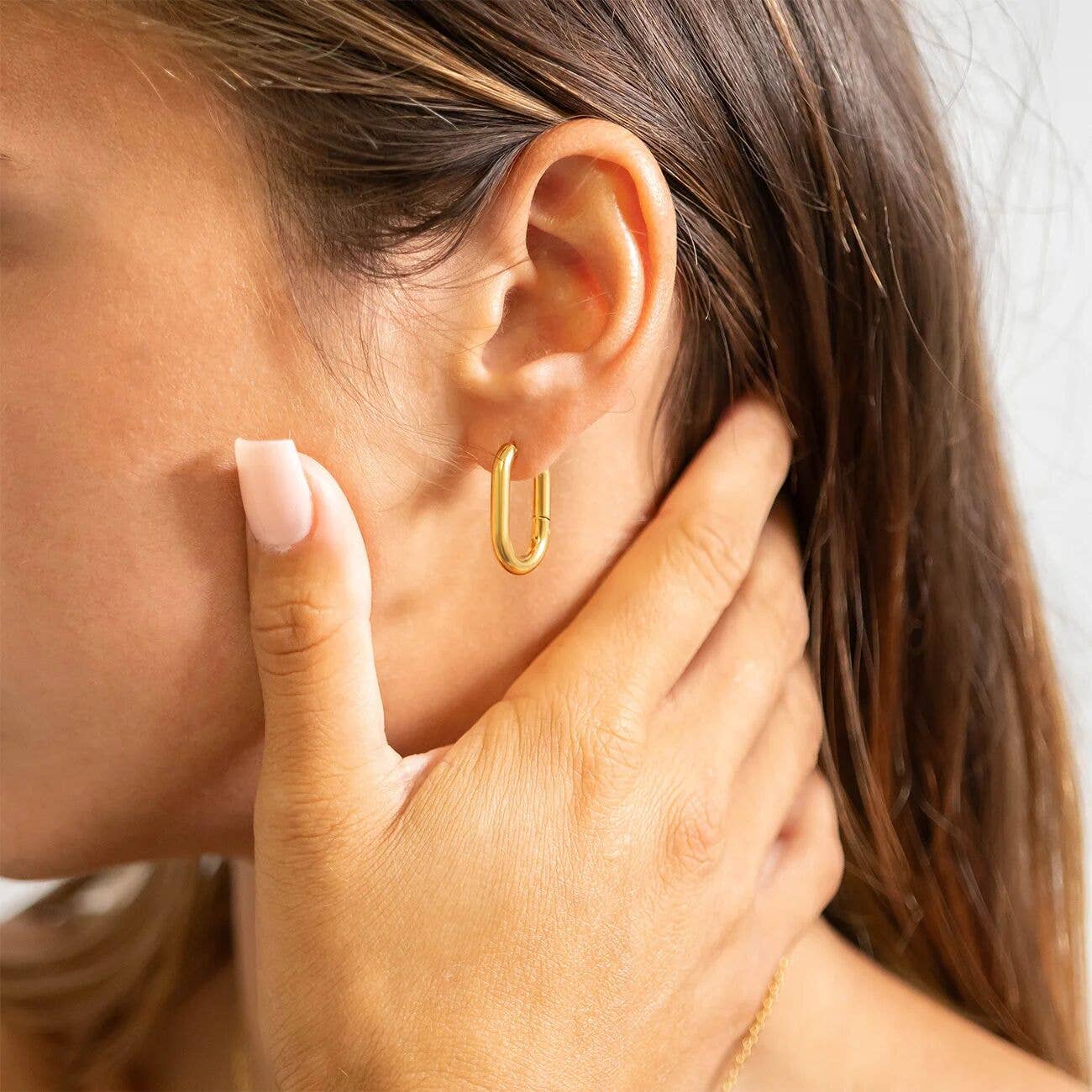 18K Gold Stainless Steel Oval Huggie Earrings