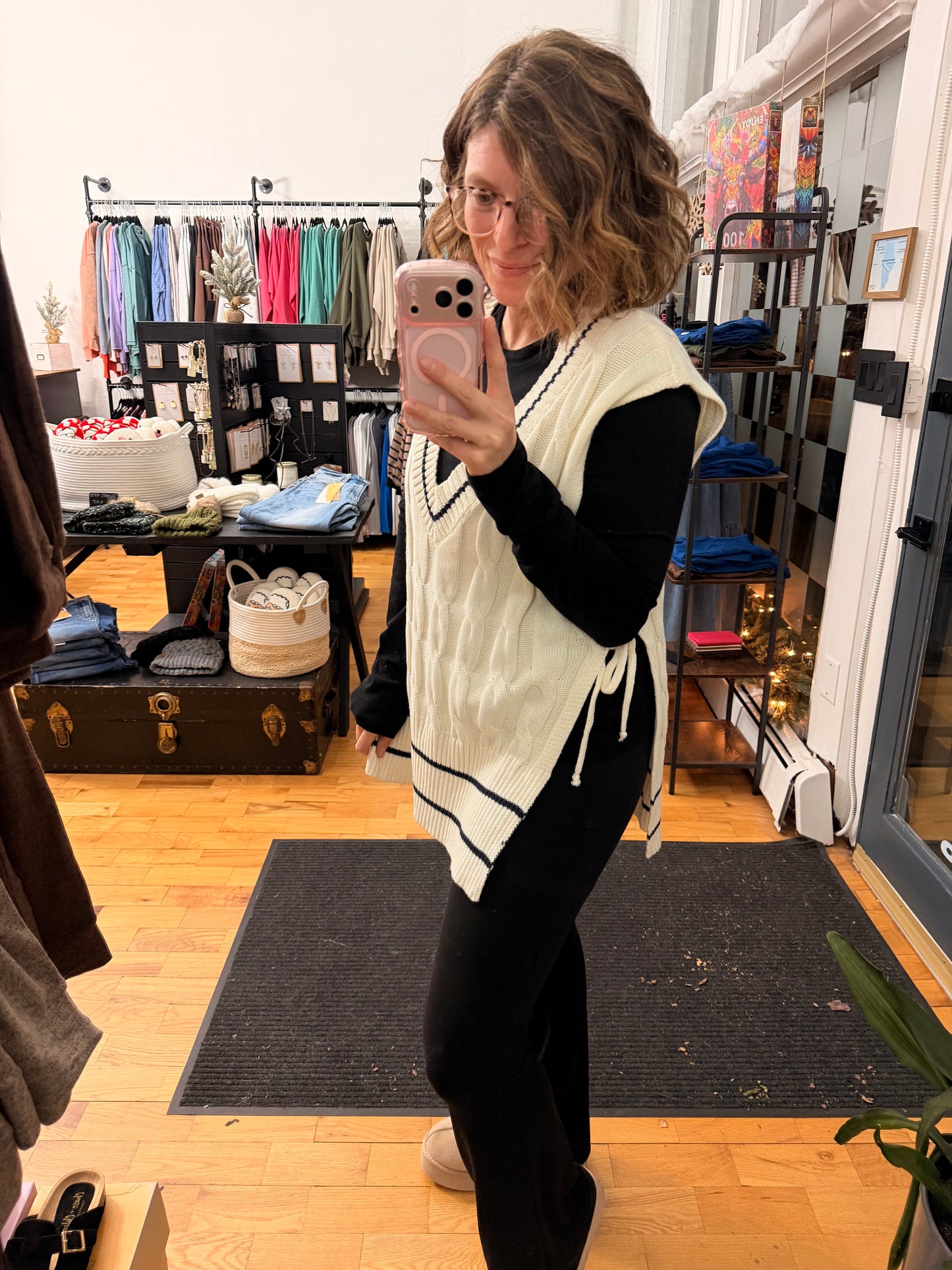 Contrast Stripe Side-Tie Sweater Vest