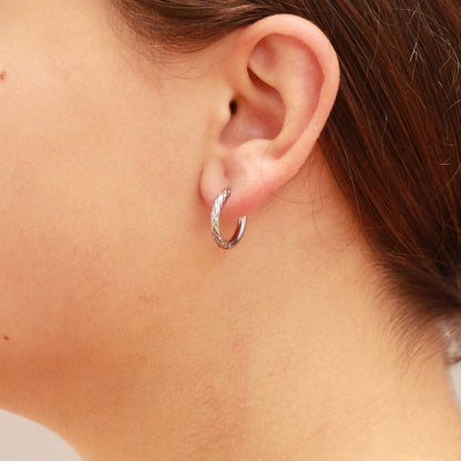 Half Textured Huggie Hoop Earrings 18K Gold PVD Stainless Steel