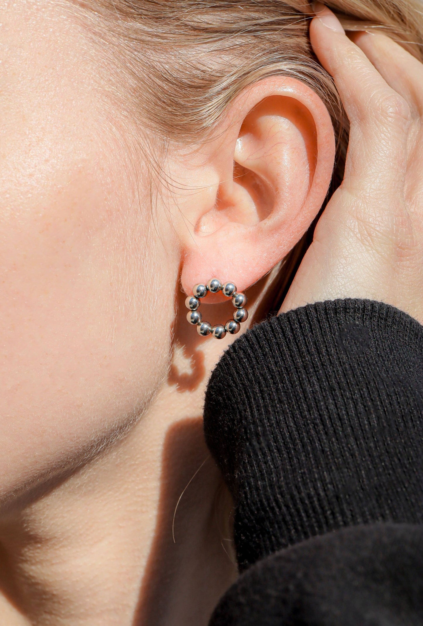18K Gold Stainless Steel Circle Ball Stud Earrings