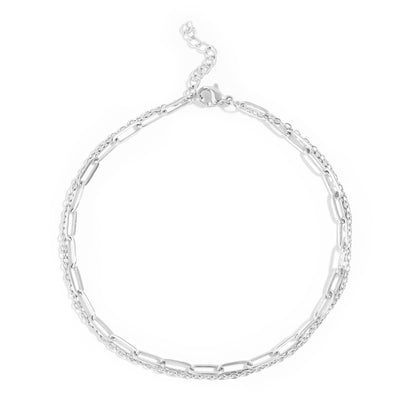 2 Row Stainless Steel Loop and Paperclip Chain Anklet