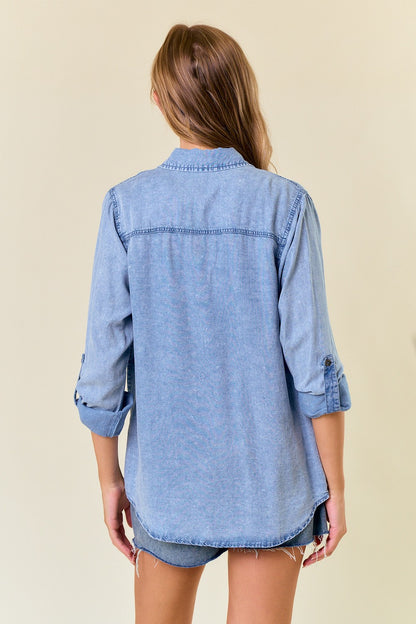Chambray Roll-Tab Button-Down Shirt